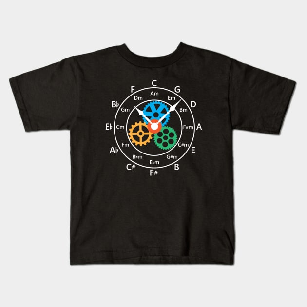 Circle of Fifths Mechanical Clock Style Dark Theme Kids T-Shirt by nightsworthy